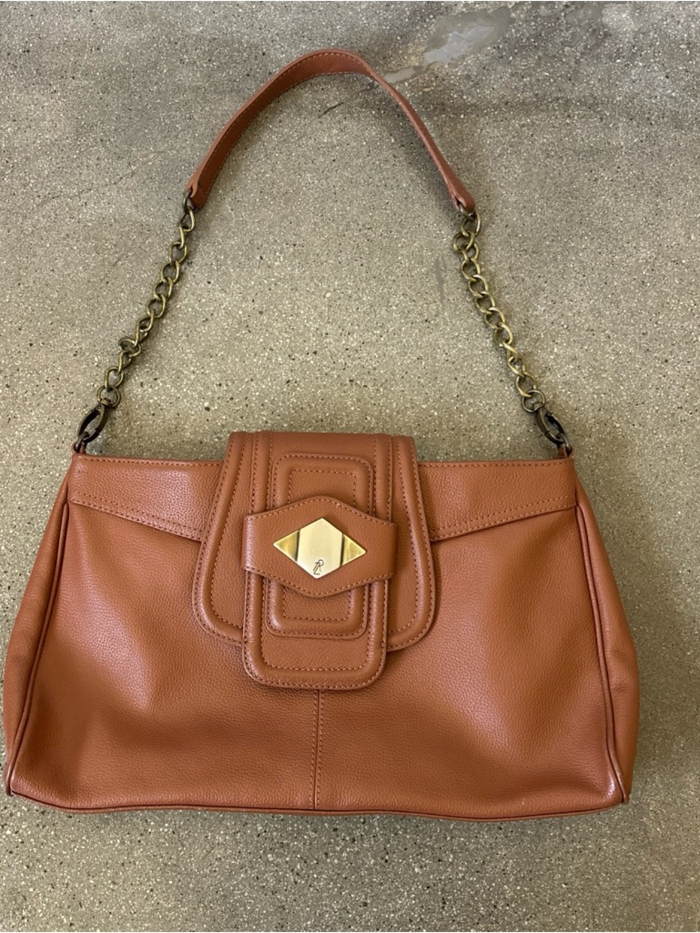 Rachel Zoe Cognac Leather Shoulder Bag with Gold-Tone Chain